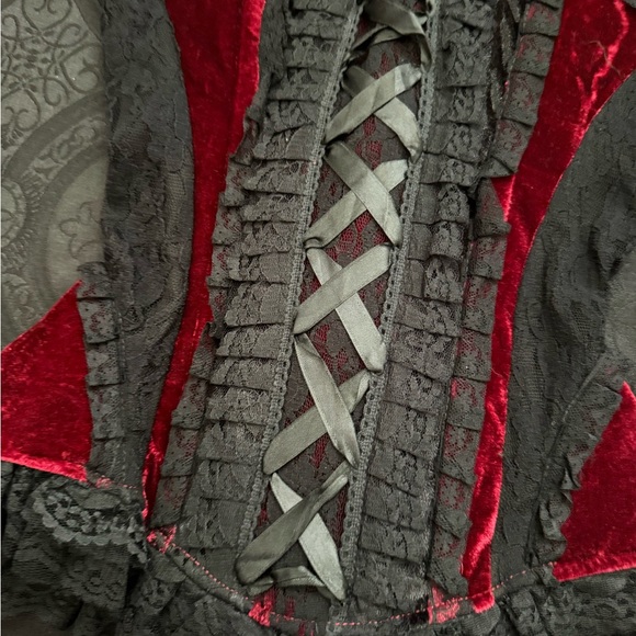 vintage burgundy red velvet and lace corset - Picture 3 of 6